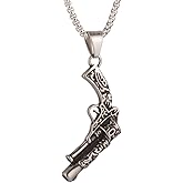 Men's Gothic Typle Punk Hip Hop Rock Pistol Pendant Necklace, 316L Stainless Steel Material, Silver Stainless Steel Square Pearl Chain, Retro Jewelry Gift