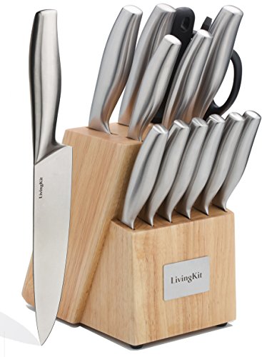 LivingKit Stainless Steel Kitchen Knife Block Set (14-Piece)