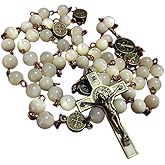 elegantmedical HANDMADE NICE Moonlight Mother of Pearl Beads St. Benedict Rosary necklace bronze Cross gift box Gift