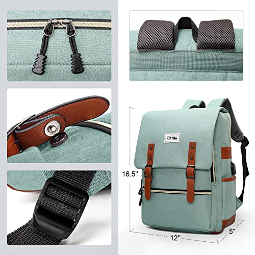 JOYHILL Slim Vintage Laptop Backpack with USB Charging Port, Unisex