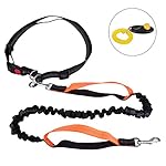 Hands Free Dog Leash - SGM Adjustable Leash and Belt for Running Walking with Retractable Reflective Bungee cord and Dual Handle + Dog Clicker (Leash - 4 to 6 feet, Waist - 23" to 55") (Black + Red)
