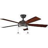 KICHLER 330174OZ Protruding Mount, 5 WALNUT/CHERRY Blades Ceiling fan with 53 watts light, Old Bronze