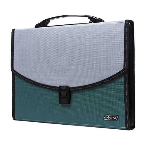 Expandable Portable Hand-Held Accordion File Document Folder File Organizer A4 and Letter Size 13 Pockets Green