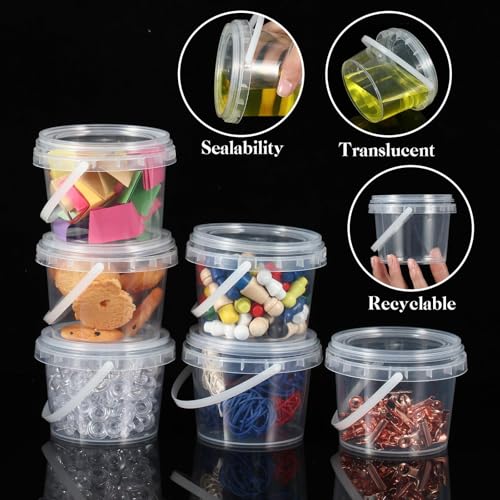 TERRIFI 25 Pcs Storage Containers with Lids and Handles, 10 oz Clear Plastic Buckets, 300ml Mini Storage Case for DIY Art Craft, Pigment, Small Tools, Part Material