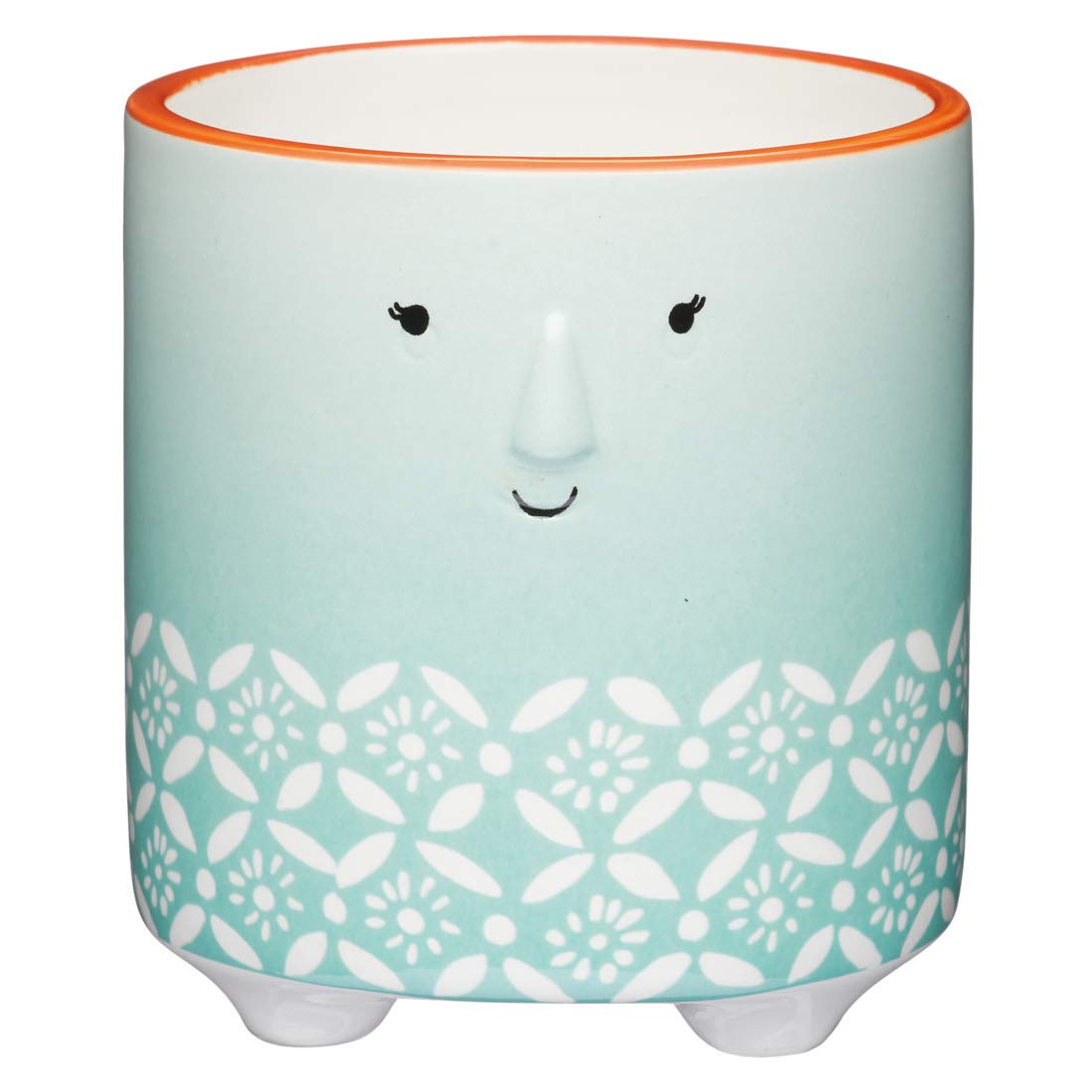 KitchenCraft Small Indoor Plant Pot, Decorative Floral Face Design, Ceramic, Green/White, 1 x 1 x 11 cm