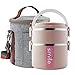 YBOBK HOME Bento Box, Stainless Steel Insulated Microwave Safe Stackable Bento Lunch Box Container with Bag and Spoon for Adults (Pink)