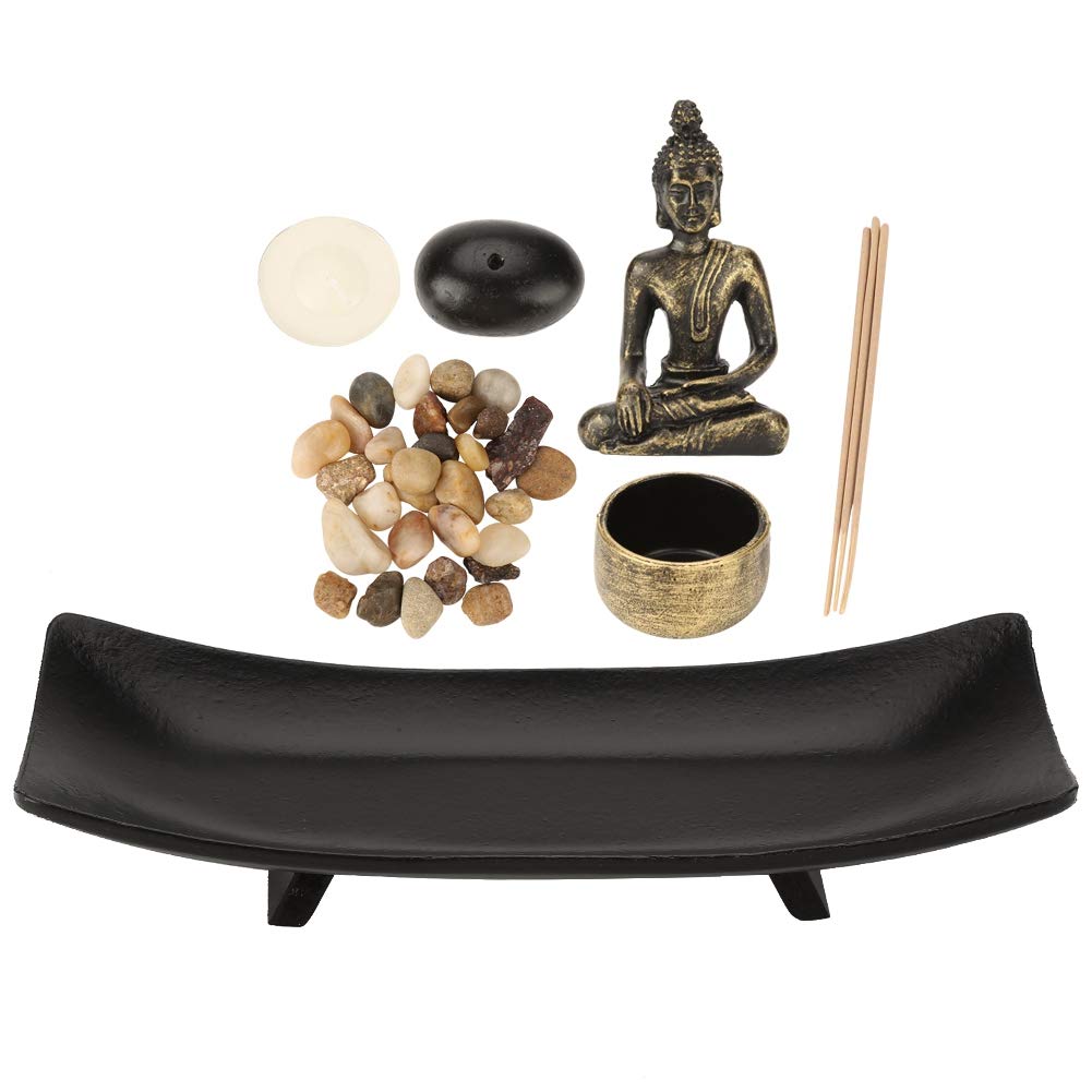 1 Set Tabletop Buddha Statue Zen Buddhism Candlestick Incense Holder Burner Set for Home Office Table Decoration
