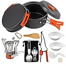 Camping Cookware Set Hiking backpacking Gear & Camping Outdoors Survival Utensils Cooking Equipment 15 Piece Cooking pots | Mini Non-stick pan , Lightweight ,Best Camping Gear Mess kit