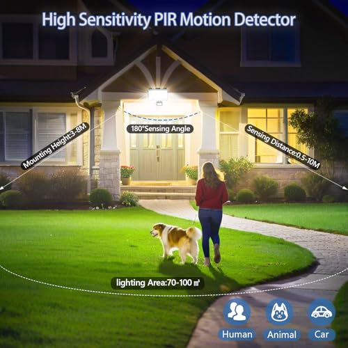 TASINUO Outdoor LED Spotlights with Motion Sensor 100 W 10000 LM 2 Pieces | 6500K Cool White LED Lamp, IP67 Waterproof Light with Motion Sensor, Outdoor Light for Garden, Terrace, Garage, Entrance