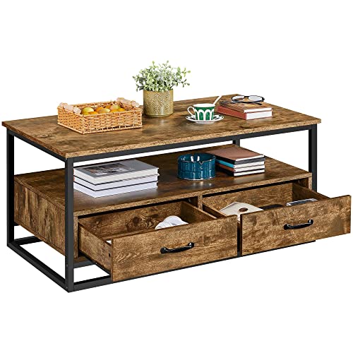 Yaheetech Farmhouse Coffee Table with Open Storage Shelves and 2