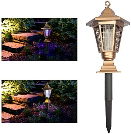 Wrcibo Solar Bug Zapper, Electronic Insect Killer Outdoor Solar Mosquito Zapper Light Fly Trap and Decorative Garden Light, Gold