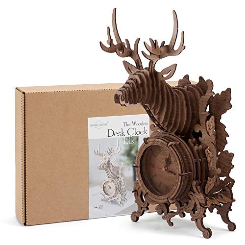 nicknack 3D Jigsaw Puzzle Wooden Reindeer Desk Clock 52 PCS (Dark