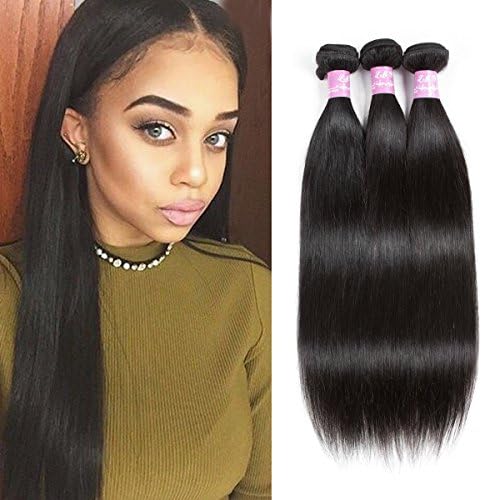 LMY Hair 7A Brazilian Virgin Straight Hair 3Bundles Best Quality Human Hair Extensions Deals (12 14 16, Natural color)