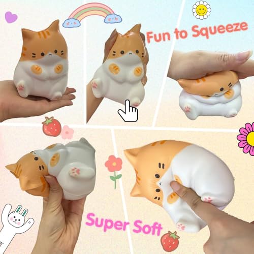 Cute Cat Stress Balls Squishy Toys, Foam Animal Shaped Stress Balls for Kids, Elastic Sensory Ball Party Favors, Comfort Items for Anxiety, Party Gift Basket Stuffers (Gray + Orange)