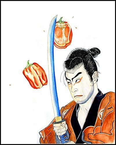 Vegetarian Samurai, ART print from original watercolor painting, kitchen art