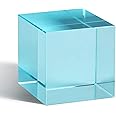 QFkris K9 Crystal Optical Glass Prism Cube Paperweight Ornament Art Glass Figurine Table Home Collectible Decor Photography Accessory (1.5inch,Cyan)