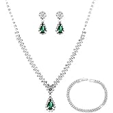 Fashion Wedding Statement Jewelry Set For Women Brides Minimalist Cubic Zirconia Teardrop Pendant Necklace And Marquise Rhinestone Dangle Earrings Prom Pageant Costume Valentine's Day Engagement Gifts