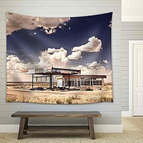 Old Gas Station in Ghost Town Along The Route 66 - Fabric Wall Tapestry Home Decor - 51x60 inches