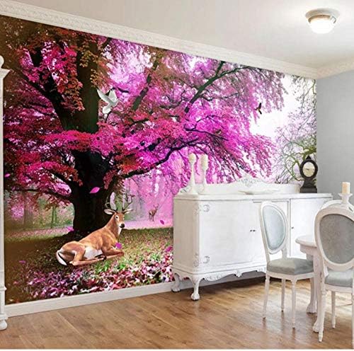 ロマンチックなピンクパープル桜の木大きな壁画のリビングルームのソファテレビの背景壁の装飾の絵画 450x300cm 人気上昇中