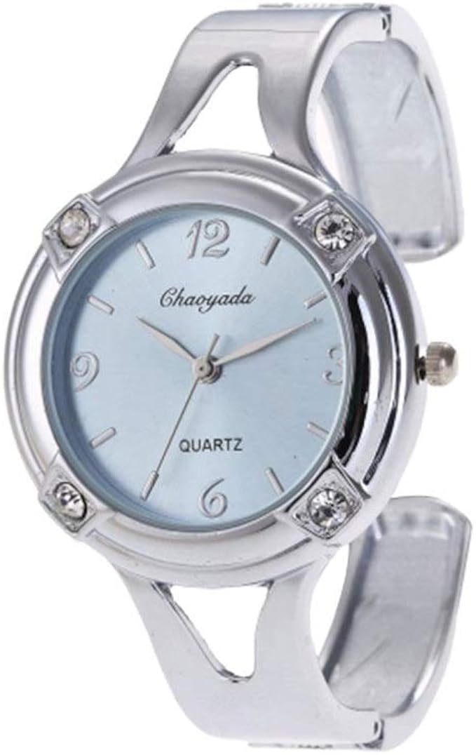 NICERIO Cuff Bracelet Watches for Women Rhinestone Round Dial