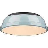 Golden Lighting Duncan 14" Flush Mount in Matte Black with a Seafoam Shade