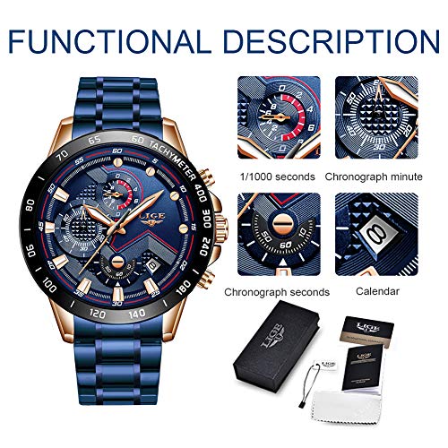 LIGE Relojes Hombre Moda Deportes Impermeable Analógico Cuarzo Acero Inoxidable Militar Azul Reloj Pulsera para Hombre - Imagen 7