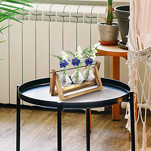 Waytoeast Propagation Stations Desktop Air Plant Terrarium - Glass Planter 3 Diamond Glass Vase with Swing Wooden Stand for Hydroponics Plants Home Garden Office Decor