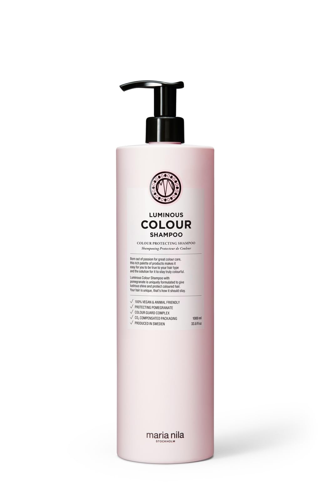 Maria Nila Luminous Colour, Color-preserving Shampoo for Shiny Glossy Hair, For Natural or Dyed hair, Pomegranate & Colour Guard Complex stops Color Loss from Washing & Styling, 1000 ml