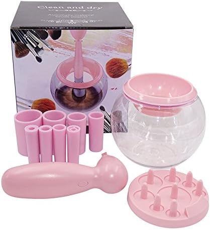 Makeup Brush Cleaner Machine, Batteries Powered Electric Automatic Spinning Brushes Wash Cleaner and Dryer Tool Kit -Pink
