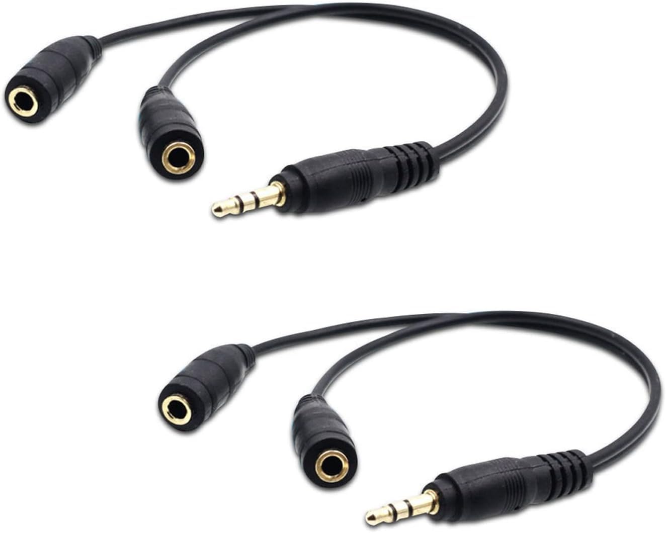 DCNETWORK 2-Pack Headphone Aux Splitter, 3.5mm 2 Female to 1 Male Audio Splitter Stereo Dual Headphone Adapter Compatible Headset Tablet Smartphone MP3 Player & More