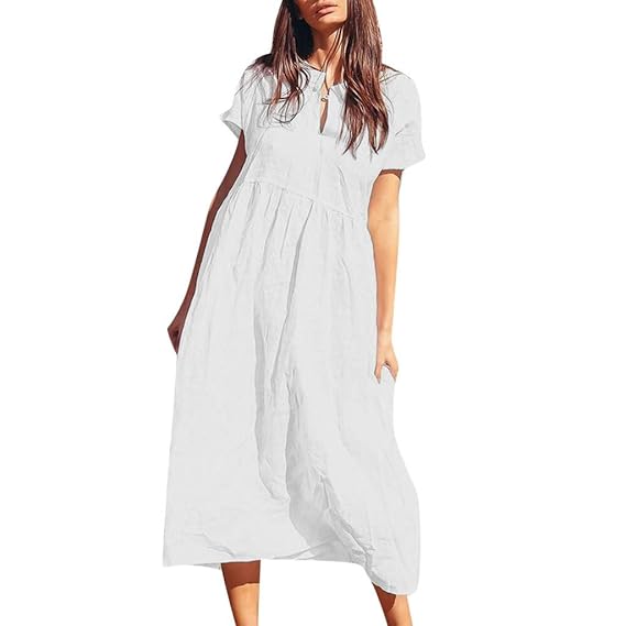 Robe De Plage Longue Dété Casual De Couleur Unie Style