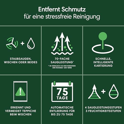 Roomba 105 Combo + AutoEmpty Dock - Automatische Entleerung für bis zu 75 Tage - Saugen + Wischen - Clearview LiDAR- 7000Pa - 120 mins - SmartScrub - Umfährt Hinderniss - App - Schwarz