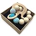 Amyster Crochet Bead Teething Ring Set Untreated Beech Teether with Organic Wood Elephant Toy Wood Bracelet Baby Mom Kids Wooden Teether Bangle