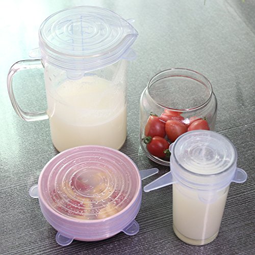 Silicone Stretch Lids BPA Free Silicon Lids Overs Food Saver Covers Various Sizes for Keeping Food Fresh, Bowls, Bottles,Pots Cans, Cups,Mugs, Platters, Dishes,Jars, Oven, Microwave etc(Blue-6 Pack)