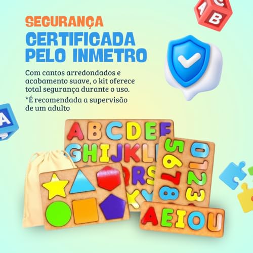 Kit Brinquedos Educativos Madeira MDF | 4 em 1 | Alfabeto, Números, Vogais e Formas | Didático e Seguro