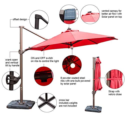 Abba Patio 11 ft Solar Lights Patio Offset Hanging Umbrella Cantilever