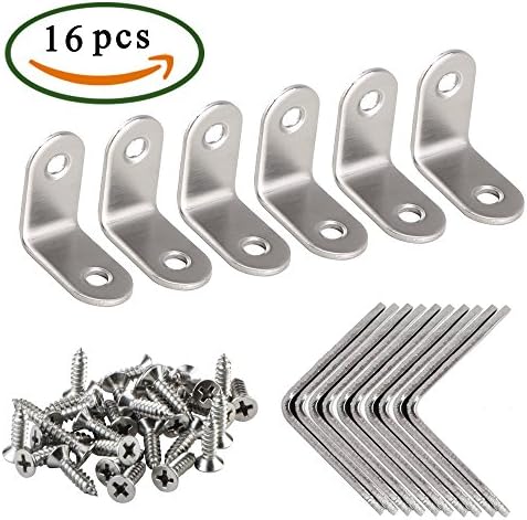 Anpatio Corner Braces 16pcs Stainless Steel Joint Right Angle Bracket Fastener Heavy Duty Metal Hardware L Shaped 90 Degree Shelf Support 0.08" Thickness for Furniture