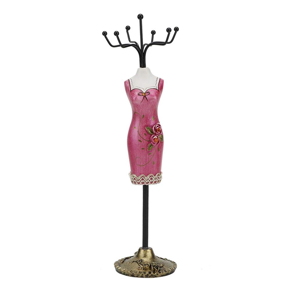 Jewelry Stand Earrings Necklace Holder Display Stand Lady Girl Fashion Elegant Evening Dress Jewelry Stand(Rose red cheongsam)