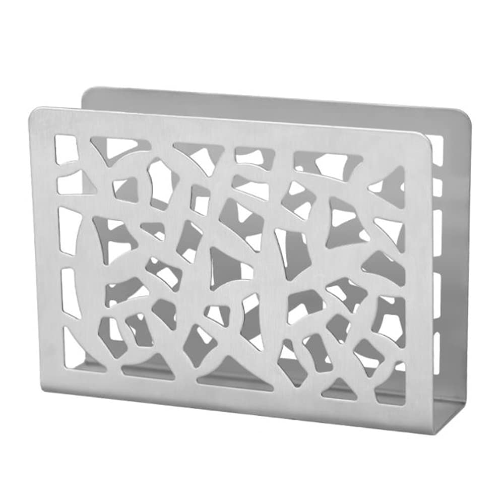 JaSiTeBW Napkin Holder Hollow Design Stainless Steel Freestanding Serviette Holder Napkin Dispenser Dining Table Countertop Napkin Rack for Table Silver