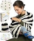 Breastfeeding Nursing Cover + 1 Burp Cloth by HealthySam - Baby Car Seat Covers - Shopping Cart, High Chair, Stroller and Carseat Canopy - Stretchy, Breathable Scarf and Shawl - Cotton - Black Stripes