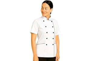 UNIFORMATES Short Sleeves Tailored Fit Chef Coat Jacket Uniform for Women for Food Service, Caterers, Bakers and Culinary Professional