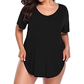 BELAROI Women Plus Size V-Neck Tunic Tops Loose T Shirt with Pocket
