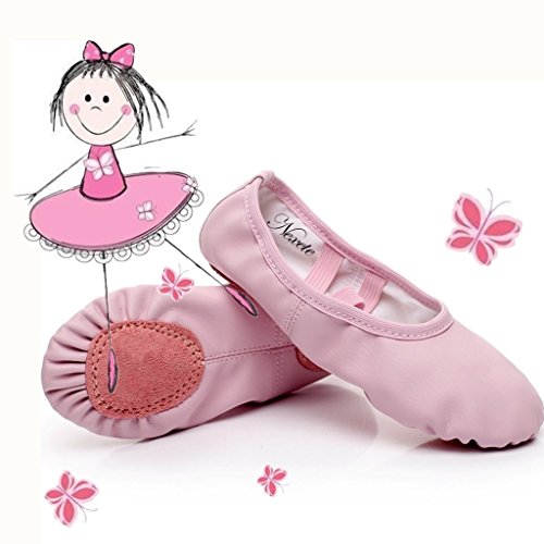 Leather Ballet Dance Split-Sole Slipper Shoes for Toddler Girl Kid Women (Toddler 9 M/EU 25, Pink) - Thumbnail 4