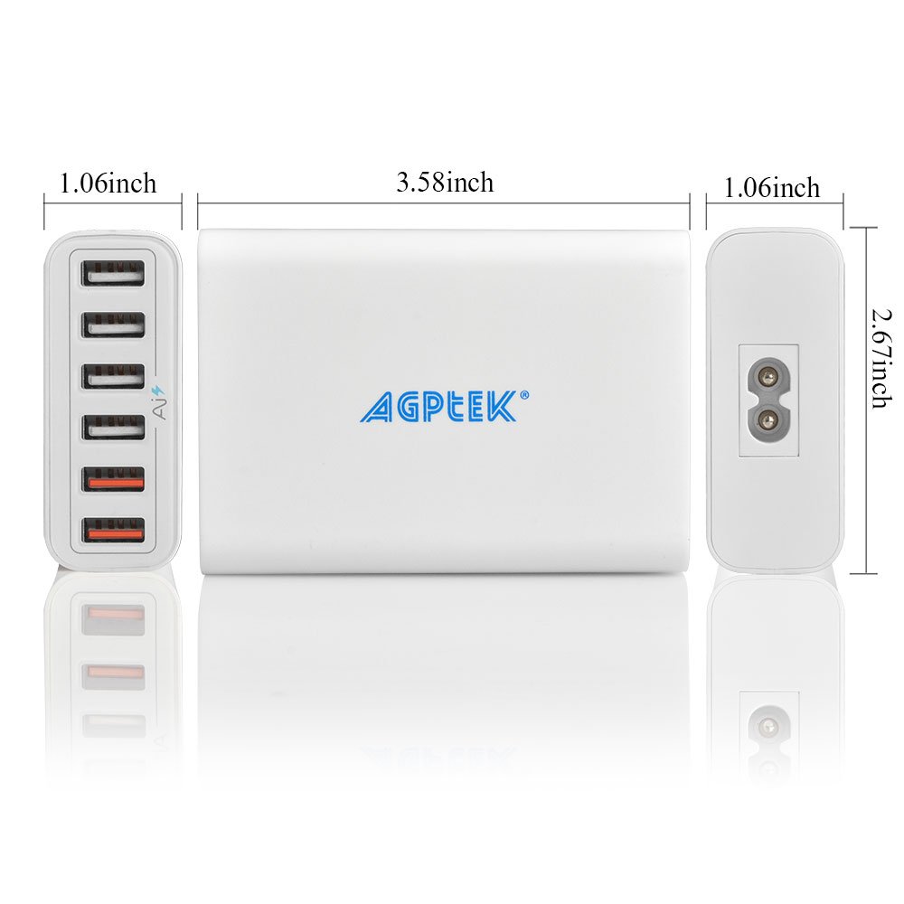 USB Quick Charger - 6 Port Fast Charger (2 x Quick Charge) - 60W USB Desktop Charger Station Wall Charger for iphone, ipad, sumsung, etc