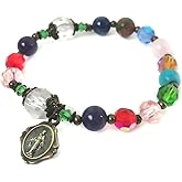 Basilica Window Crystal and Stone Catholic Rosary Bracelet for Women with Virgin Mary Our Lady of Graces Medal Charm - Rosarios Catolicos - Catholic Gifts Women - Regalos Para Mujer - Pulseras de Mujer