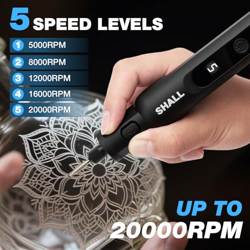 SHALL Utensile rotante senza fili da 3,7 V, 20000 giri/min, 5 velocità, kit smerigliatrice ricaricabile tramite USB con 70 accessori e luce LED, multiuso per levigatura, lucidatura, foratura, molatura
