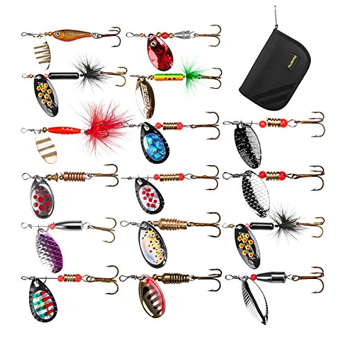 PLUSINNO 16pcs Fishing Lure Spinnerbait Kit with Portable Carry Bag