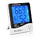 Mudder Digital Indoor Thermometer Hygrometer with Alarm Clock & Date, White/Black