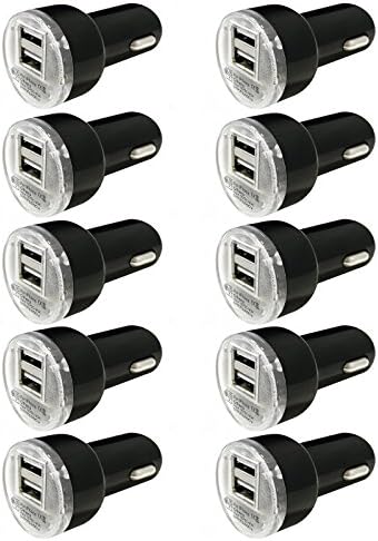 Dual USB Car Charger, FREEDOMTECH 10-Pack USB Car Charger for iPhone X / 8 / 7 / 6s / Plus, iPad Pro / Air 2 / mini, Galaxy S7 / S6 / Edge / Plus, Note 5 / 4, LG, Nexus, HTC and More Devices (Black)