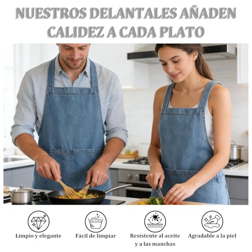Mandiles De Cocina,Delantal Vaquero Universal Para Hombres Y Mujeres,a Prueba De Aceite Y Contaminación, Con Bolsillo,regla Ajustable, Adecuado Para Panadería, Cocina, Jardinería, Pintura, Etc